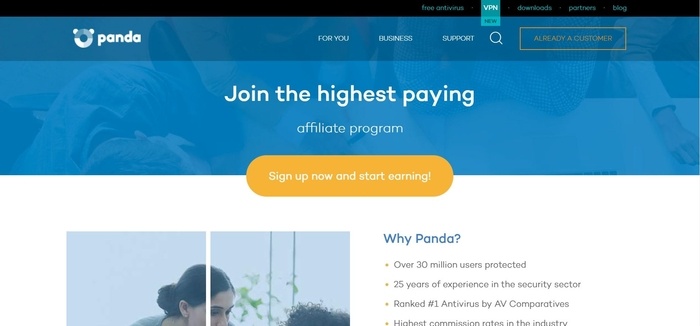 screenshot of the affiliate sign up page for Panda Security