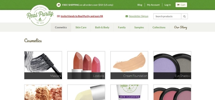 screenshot of the affiliate sign up page for Real Purity