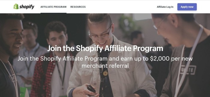 screenshot of the affiliate sign up page for Shopify