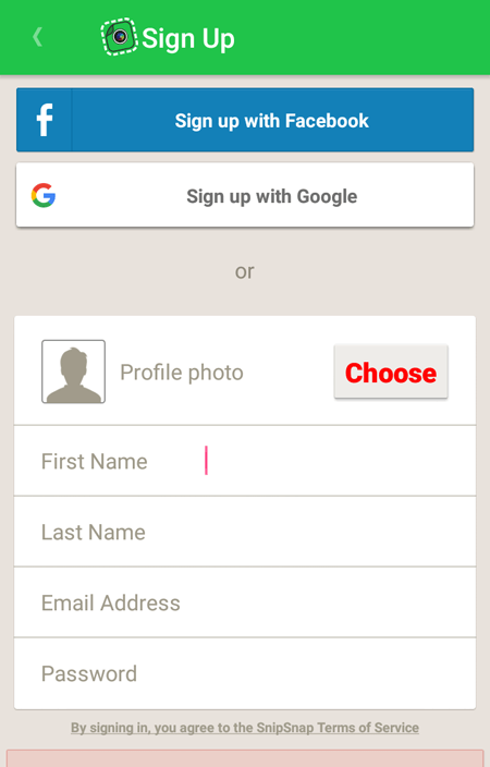 SnipSnap Sign Up