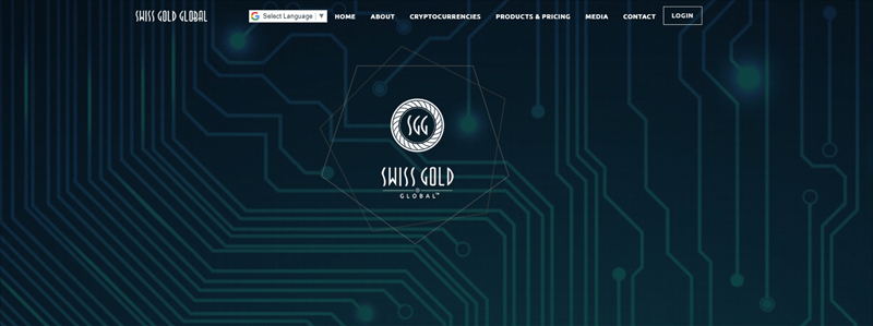 Swiss Gold Global website screenshot showing what looks like a blue-green chipboard. 