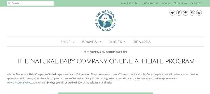 screenshot of the affiliate sign up page for The Natural Baby Compan and GroVia