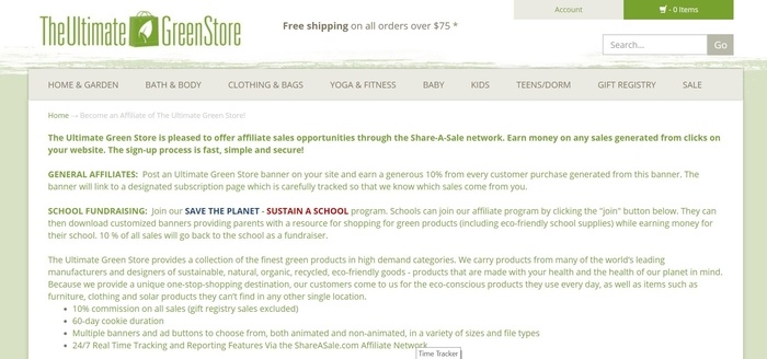 screenshot of the affiliate sign up page for The Ultimate Green Store