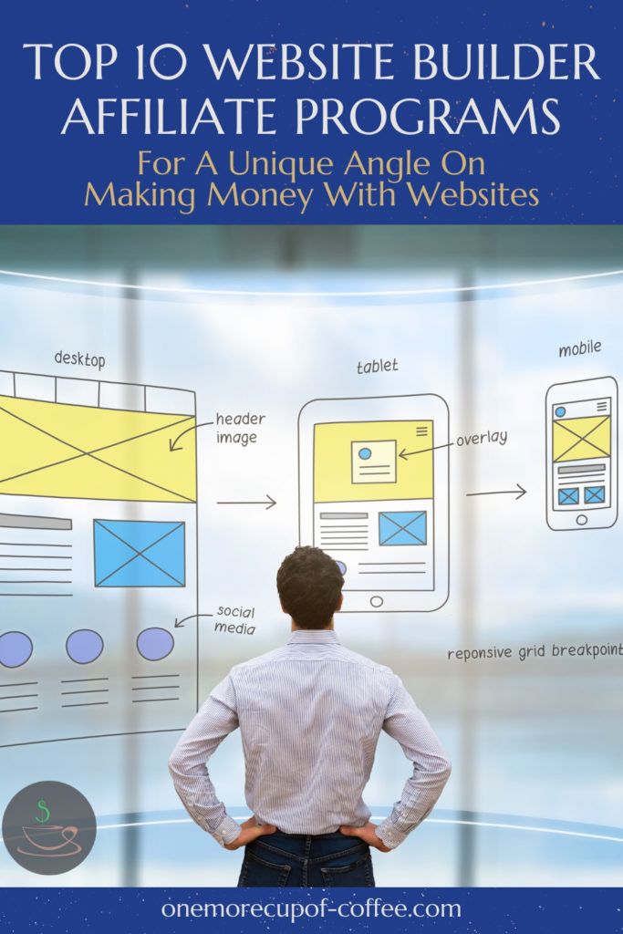 man's back to the camera with hands on hips  looking at a diagram of website design, with text at the top 