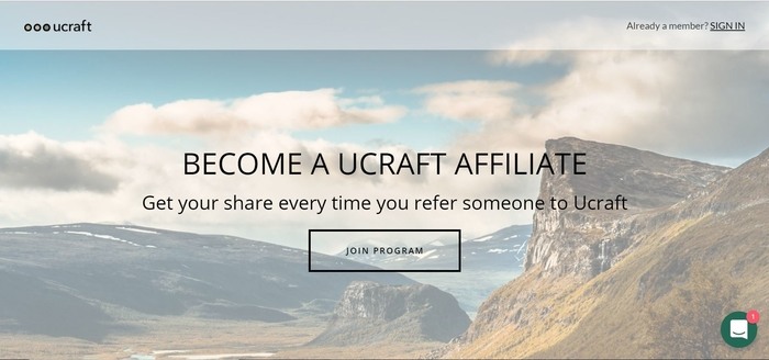 screenshot of the affiliate sign up page for Ucraft