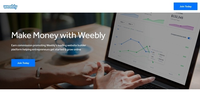 screenshot of the affiliate sign up page for Weebly