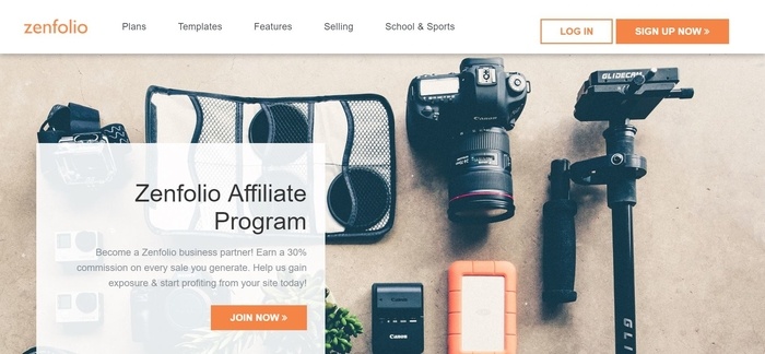 screenshot of the affiliate sign up page for Zenfolio