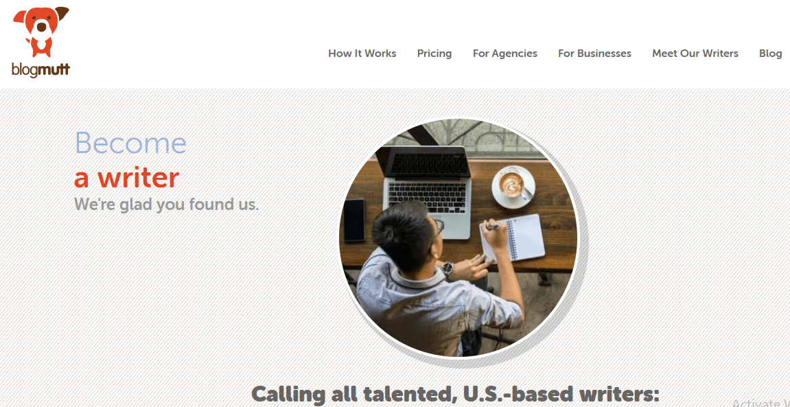 This is a screenshot of the page freelance writers see when they apply for freelancing work at Blogmutt.