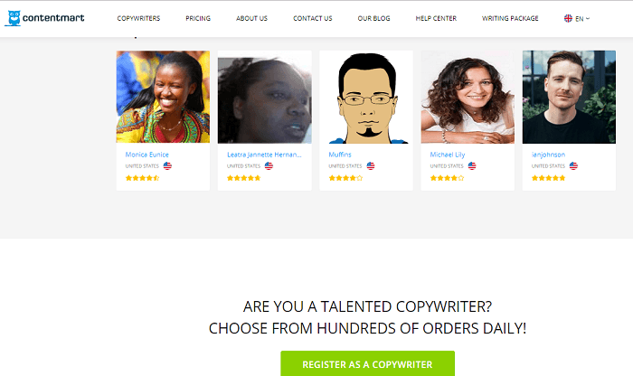 This is a screenshot from the website Contentmart that shows the button interested freelance writers must hit to sign up with the Indian-based company.