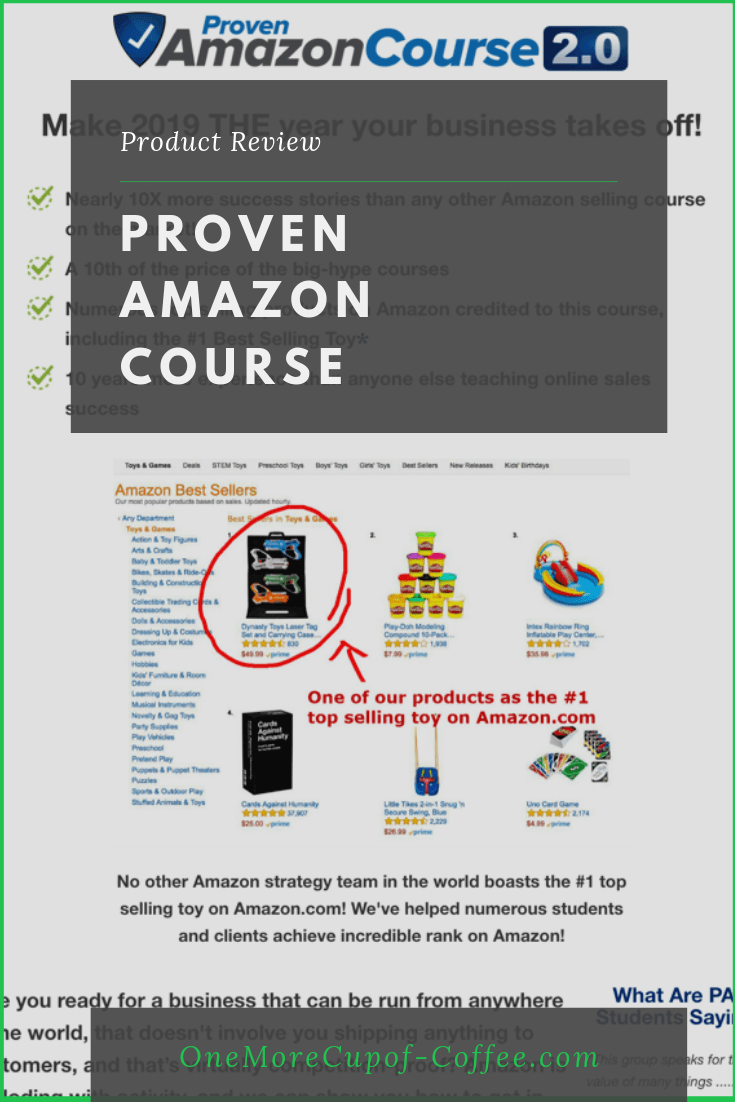 screenshot of proven amazon course sales page with title "proven amazon course review"