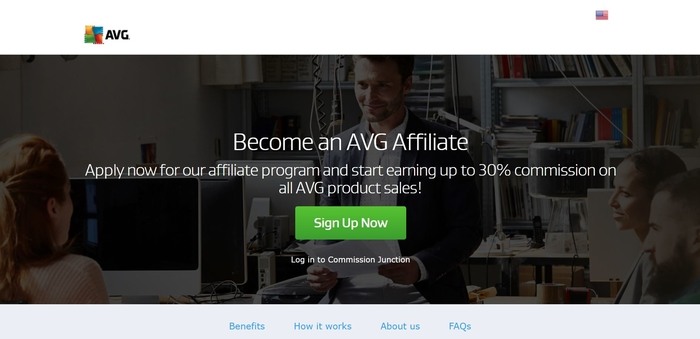 screenshot of the affiliate sign up page for AVG Technologies