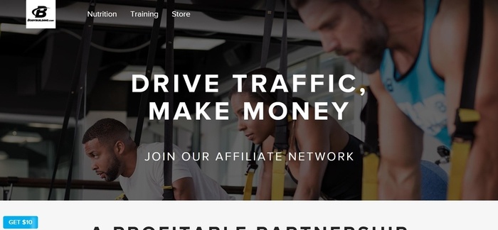 screenshot of the affiliate sign up page for Bodybuilding.com