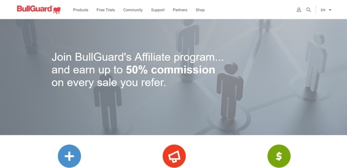 screenshot of the affiliate sign up page for BullGuard