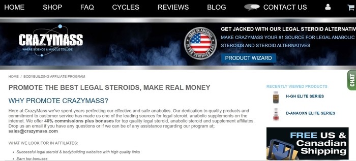 screenshot of the affiliate sign up page for CrazyMass