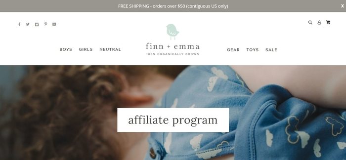 screenshot of the affiliate sign up page for Finn & Emma