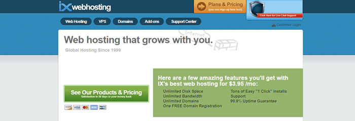 IX Web Hosting website screenshot showing details about how the web hosting grows with the user. 