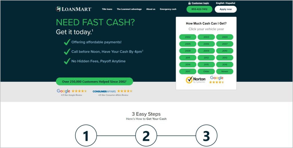 screenshot of LoanMart web page