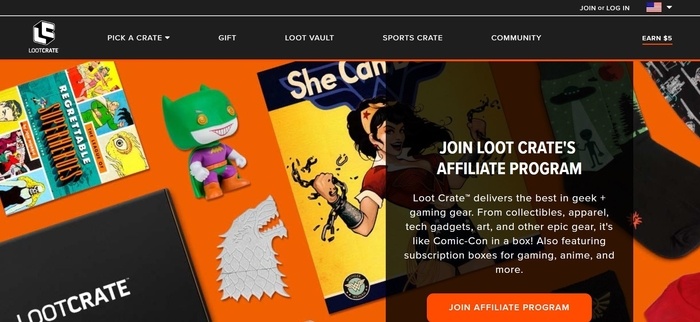 screenshot of the affiliate sign up page for Loot Crate