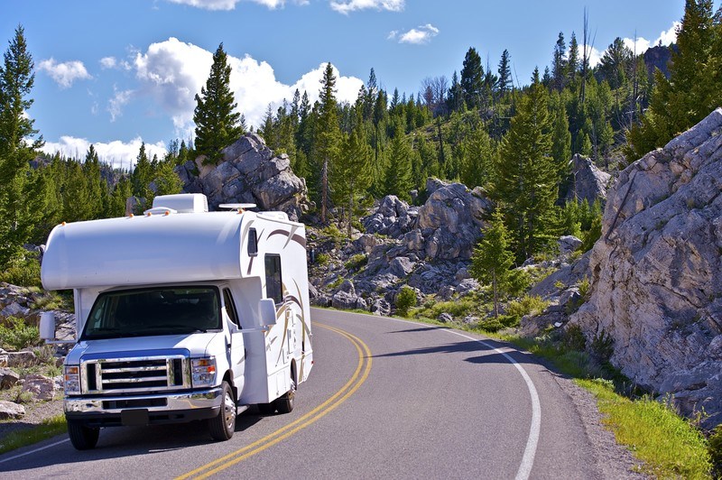 Yellowstone National Park with an RV driving along the road