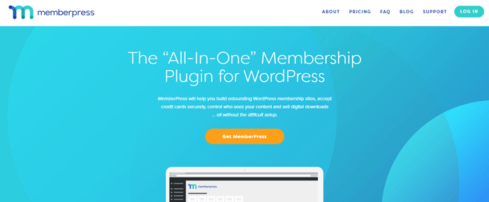 MemberPress website screenshot showing details about the all-in-one membership plugin. 