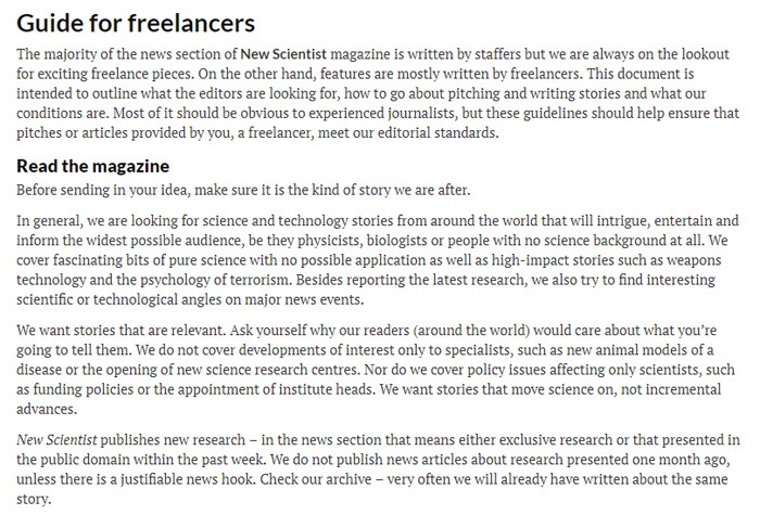 New Scientist Guide For Freelancers