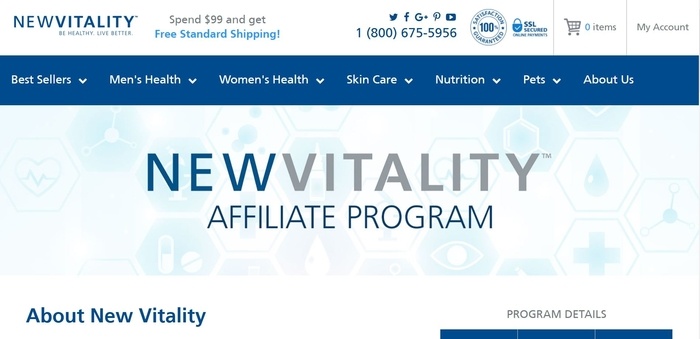 screenshot of the affiliate sign up page for New Vitality