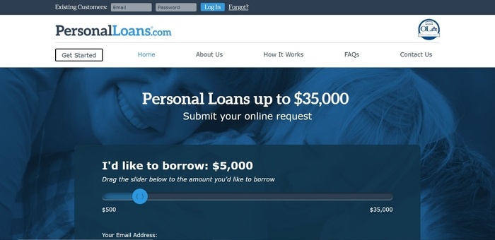 screenshot of the affiliate sign up page for Personal Loans