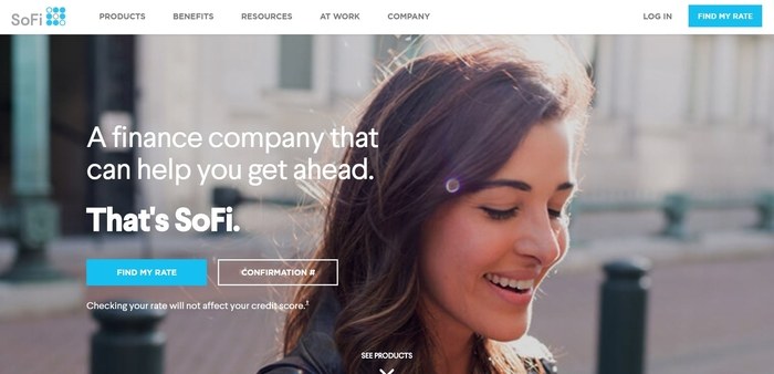 screenshot of the affiliate sign up page for SoFi