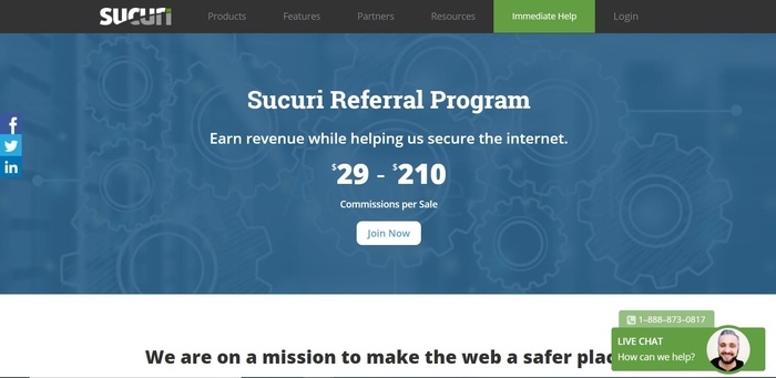 screenshot of the affiliate sign up page for Sucuri