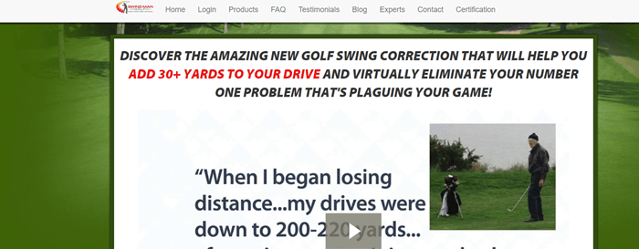 Swing Man Golf website screenshot showing a paused video that talks about how a golfer found that his drives were getting less powerful. 