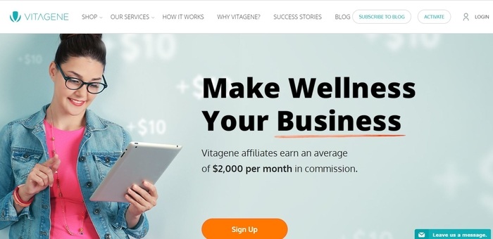 screenshot of the affiliate sign up page for Vitagene