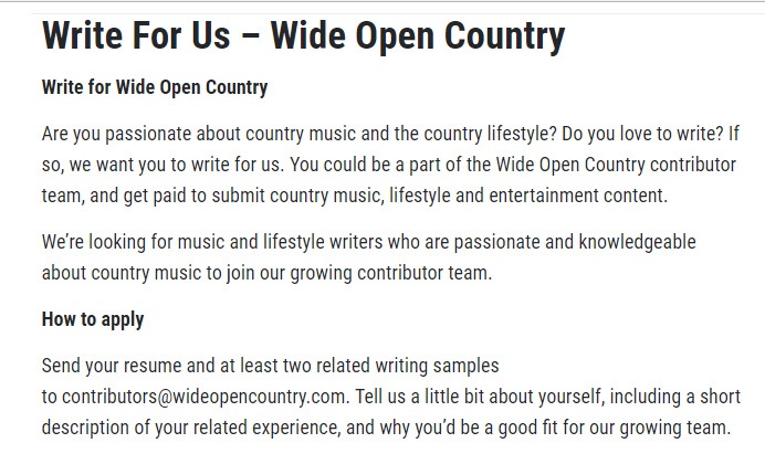 Write For Wide Open Country