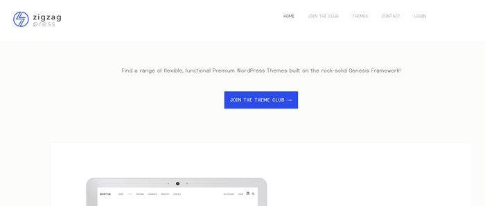 Zigzag Press website screenshot showing an off-white background and a link to join the theme club. 