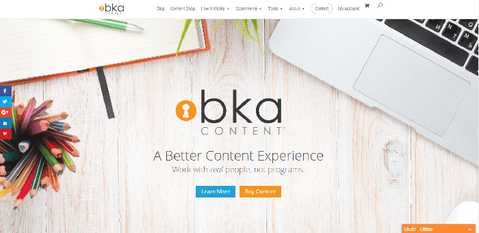 This is a screenshot of the opening page of the content mill BKA Content, a site that offers paying work for qualified freelance writers.