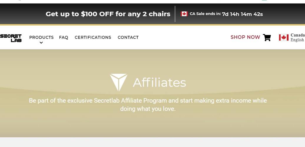 secret lab affiliate sign up page