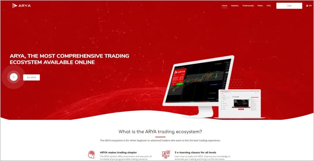 screenshot of ARYA homepage