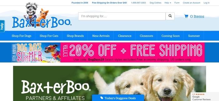 screenshot of the affiliate sign up page for BaxterBoo