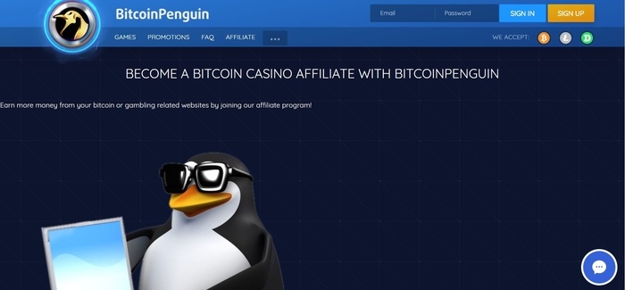 screenshot of the affiliate sign up page for BitcoinPenguin