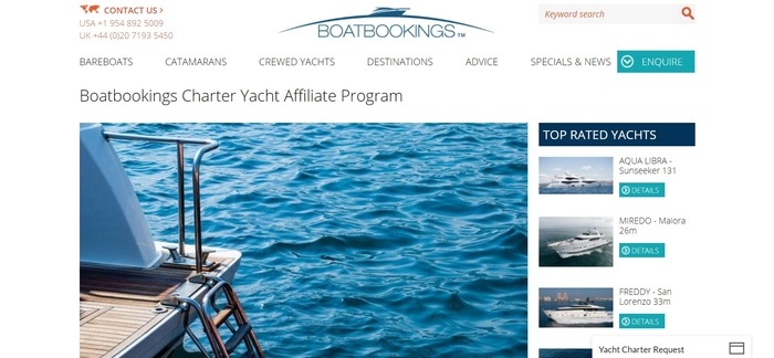 screenshot of the affiliate sign up page for Boatbookings