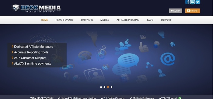 screenshot of the affiliate sign up page for Deckmedia