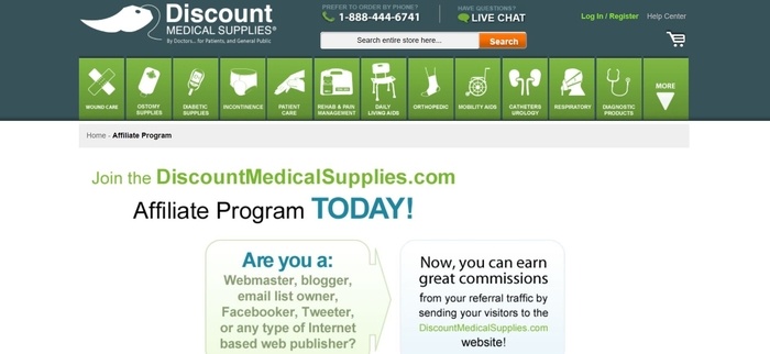 screenshot of the affiliate sign up page for Discount Medical Supplies