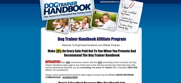 screenshot of the affiliate sign up page for Dog Trainer Handbook