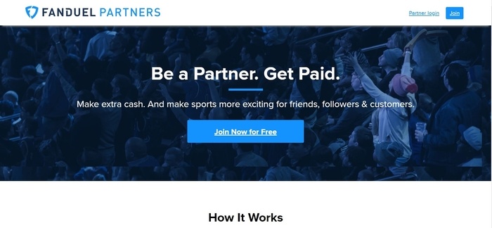 screenshot of the affiliate sign up page for FanDuel