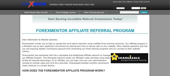 screenshot of the affiliate sign up page for Forexmentor