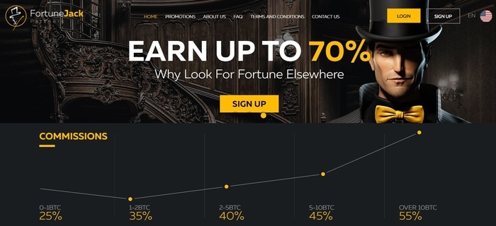 screenshot of the affiliate sign up page for FortuneJack Affiliates