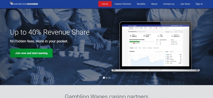 screenshot of the affiliate sign up page for Gambling Wages