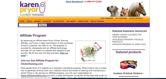 screenshot of the affiliate sign up page for Karen Pryor Clicker Training