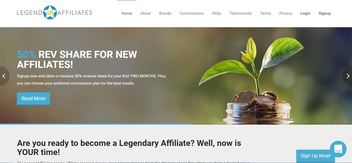 screenshot of the affiliate sign up page for LegendAffiliates