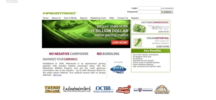 screenshot of the affiliate sign up page for Mainstreet Affiliates