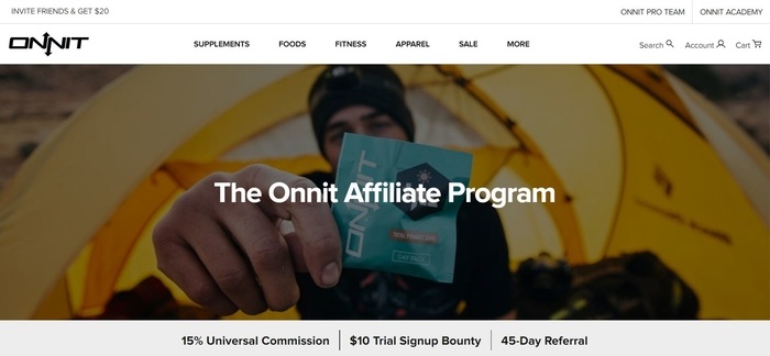 screenshot of the affiliate sign up page for Onnit